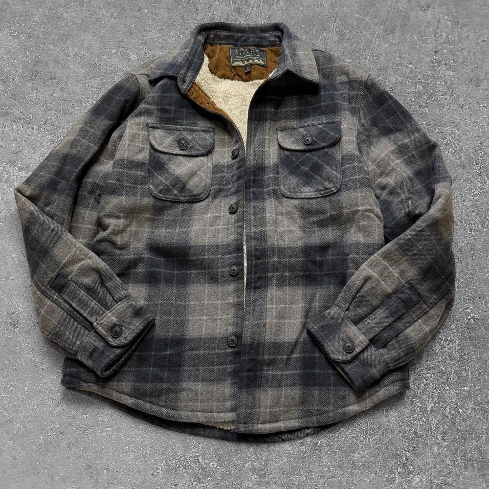 Jachs New York Mens Gray Black Plaid Sherpa Lined Flannel Jacket Medium